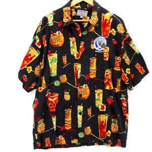 Vintage Fivecrown Hawaiian Shirt Men Black Button Down Short Sleeve Rugby Logo L